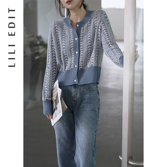 LILI EDIT/2021 early autumn new style French retro round neck buttoned sweater knitted cardigan jacket women's clothing