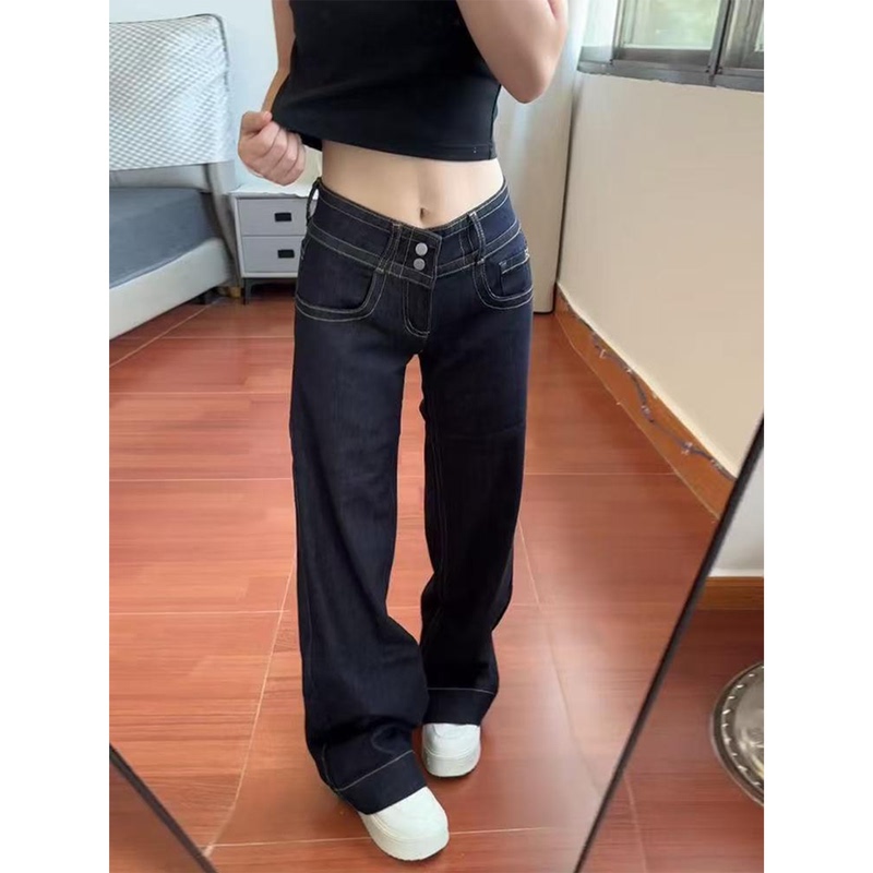 Blue Straight-Leg Flared Jeans for Women, 2026 Summer New Style, Low-Waisted, Loose, Slimming, Non-Tight, Floor-Length Pants Blue Straight-Leg Flared Jeans for Women, 2026 Summer New Style, Low-Waisted, Loose, Slimming, Non-Tight, Floor-Length Pants