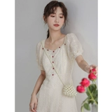 Летнее платье, длинная юбка, коллекция 2022, подходит для подростков, французский стиль, в корейском стиле, квадратный вырез