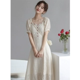 Летнее платье, длинная юбка, коллекция 2022, подходит для подростков, французский стиль, в корейском стиле, квадратный вырез