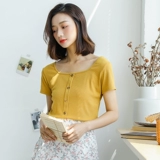 Трикотажный свитер, весенняя футболка, 2021 года, квадратный вырез, свободный крой, в западном стиле, облегающий крой