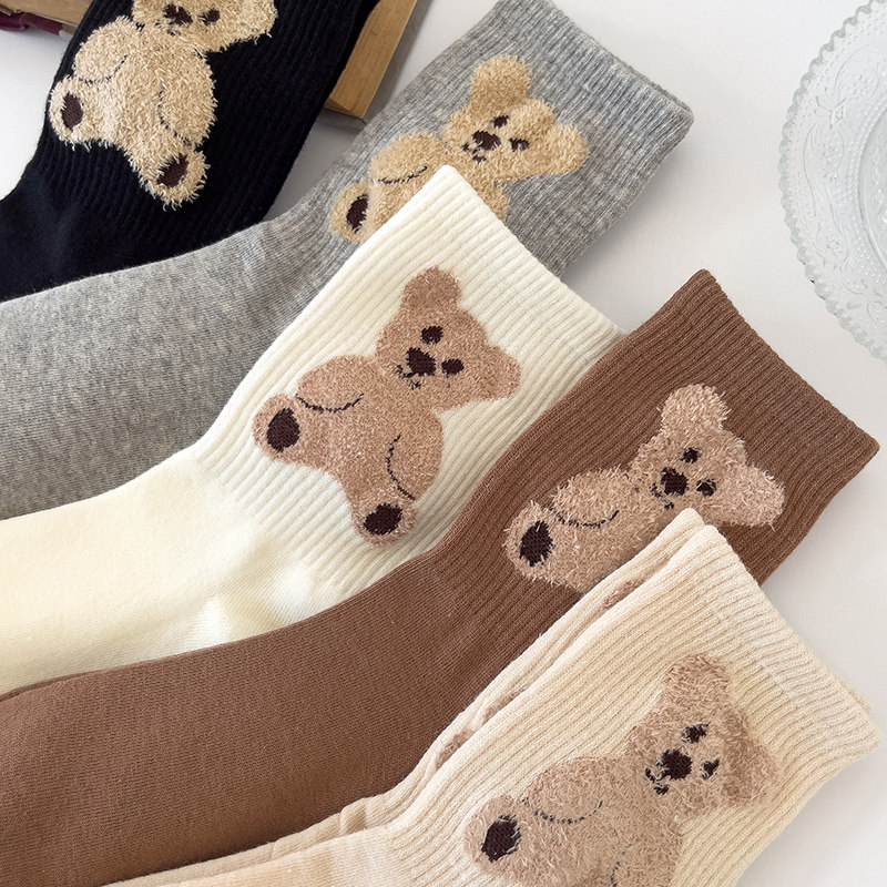 (2 pairs) cute bear ins tide Japanese system middle tube girl autumn and winter