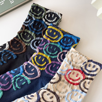 (2 pairs) College girl mid-tube sports cute folds colorful smiley face ins tide