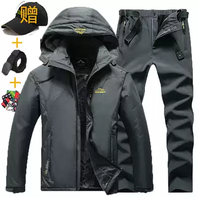 Outdoor assault pants suit men and women winter plus velvet padded padded jacket sports cotton coat waterproof jacket mountaineering cotton suit