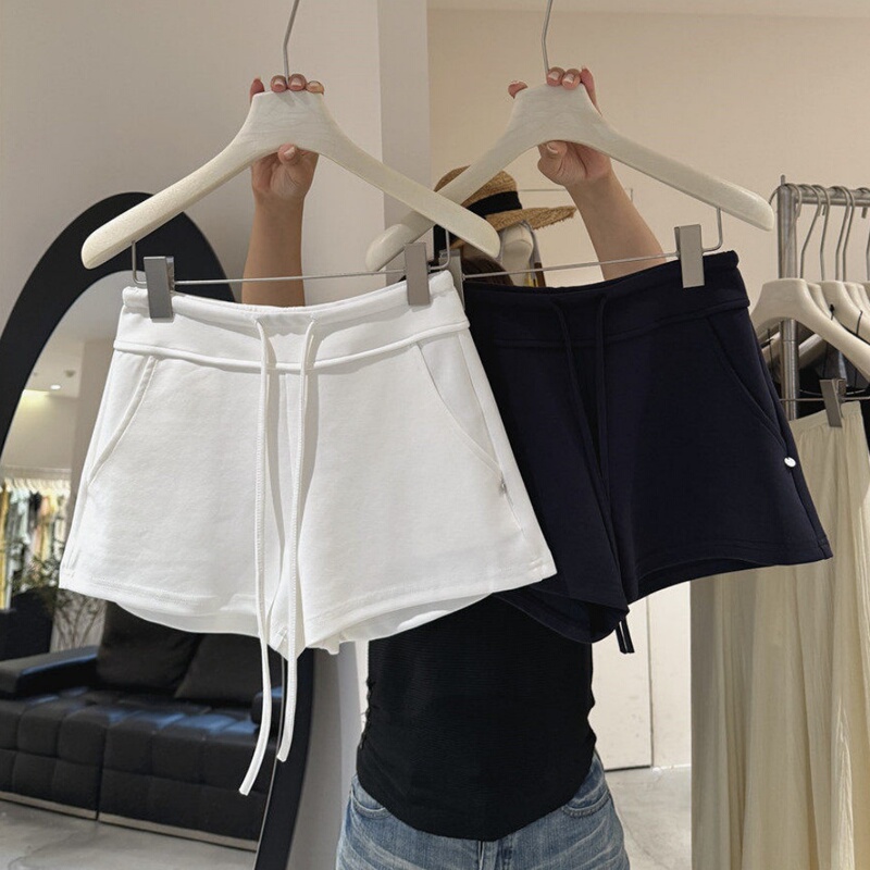 Korean Style High-Waisted Drawstring Sequin Shorts for Women, Fashionable Elastic Loose Slimming Casual Pants, Versatile Summer Hot Pants