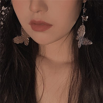 Cold style personality fashion metal butterfly long earrings new female retro exaggerated punk trampoline dark earrings