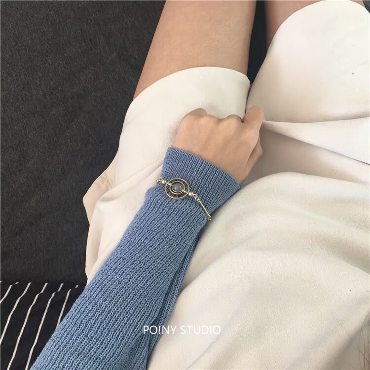 [PO! NY] 079chic vòng đeo tay bóng đá con công màu xanh xám tròn hình học chồng chéo ulzzang vòng tay titan