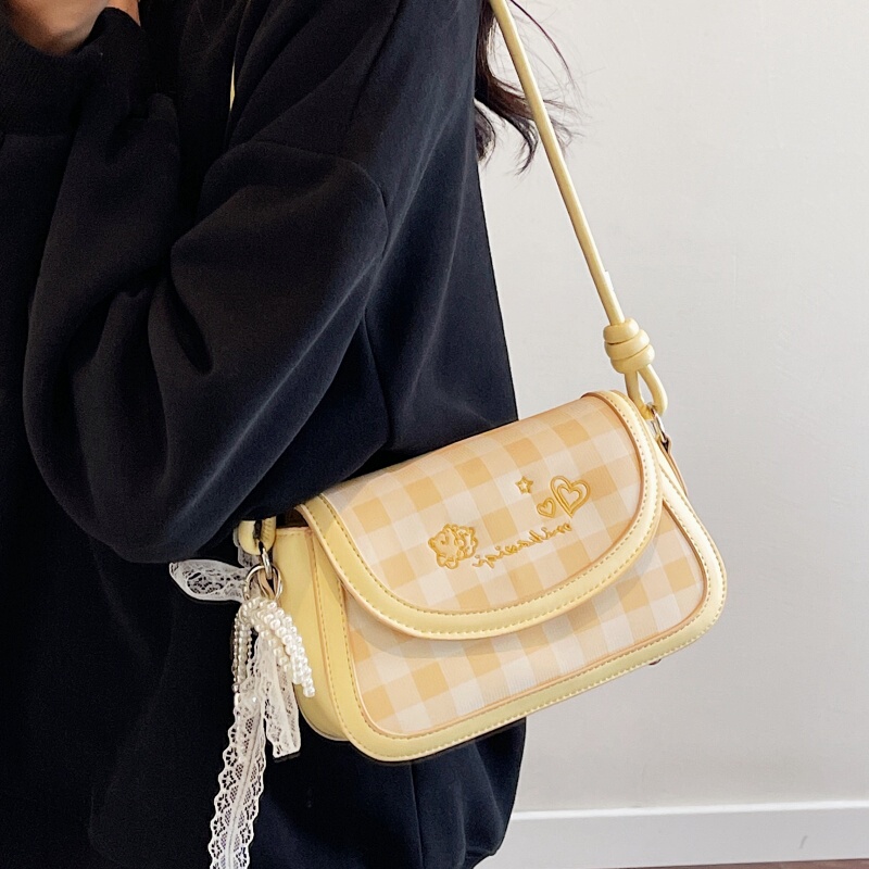 Sweet Girly Plaid Small Bag for Women 2025 New Fashion Color-Blocking Small Square Bag Summer Simple Shoulder Crossbody Bag