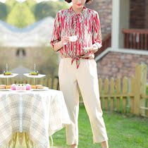 Young Moms Summer Dress Fashion Suit Foreign Temperament Snowspun Blouses Middle-aged Womens Clothing Short Sleeve T-shirt Loose two sets