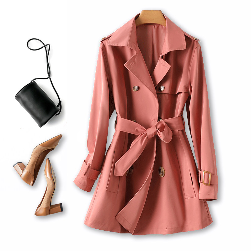 Small spring and autumn women's double-breasted trench coat 2021 autumn new slim fit and thin all-match popular workwear jacket