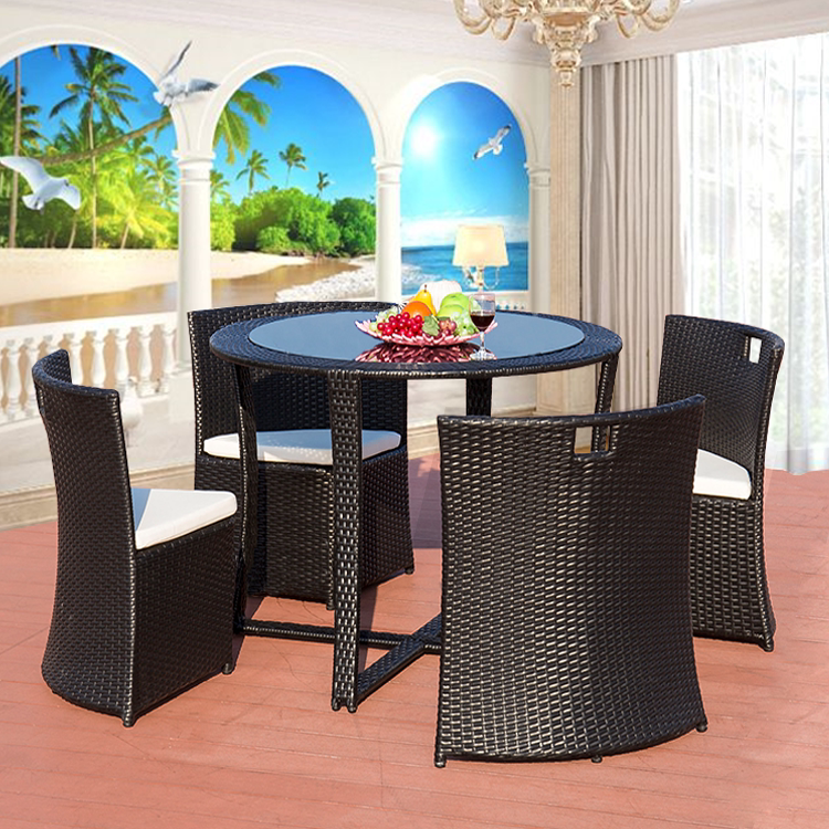 Five-piece rattan chair set villa garden rainproof sunscreen rattan tables and chairs outdoor balcony courtyard storage imitation rattan tables and chairs