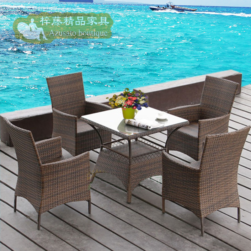 Mây giải trí ngoài trời bàn ghế kết hợp cafe ban công ngoài trời mây ghế bàn cà phê ba hoặc năm bộ đồ nội thất patio bàn ghế ngoài trời nhập khẩu