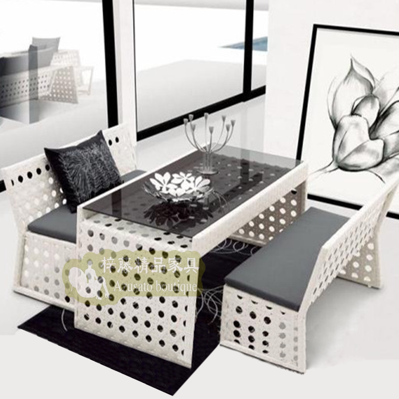 Outdoor Rattan table and chairs Combined hotel Balcony Villa garden Café Cane Chair Furniture Patio Cane table and chairs