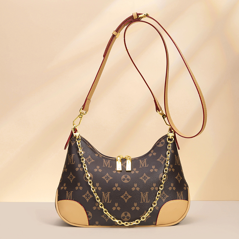 Official Genuine Leather Monogram Underarm Bag for Women 2026 New Versatile Color-Blocked Croissant Bag Single Shoulder Crossbody Crescent Bag