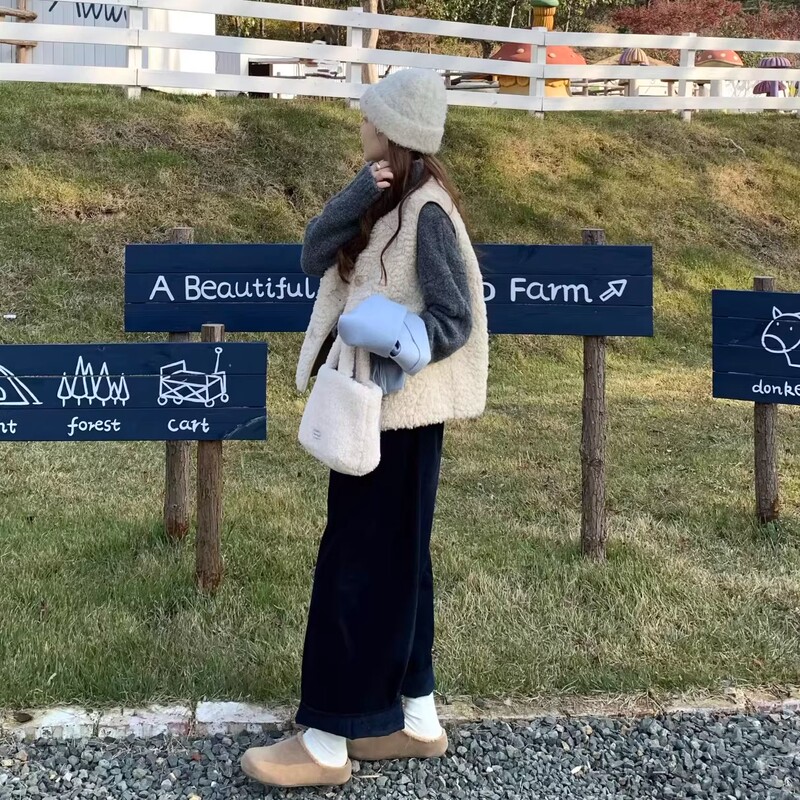 2026 New Style Lamb Fur Integrated Vest for Women, Korean Version, Spring and Autumn Eco-Friendly Fur Vest Jacket