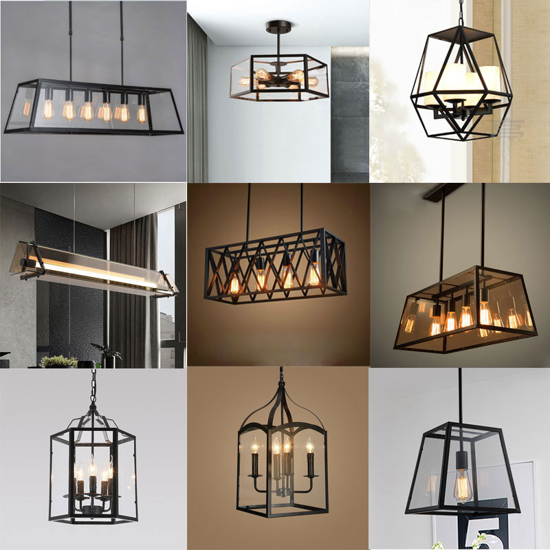 American Retro Restaurant Bar Glass Chandelier Industrial Style Hotel Cafe Shop Bar Front Desk Rectangular Lamp American Retro Restaurant Bar Glass Chandelier Industrial Style Hotel Cafe Shop Bar Front Desk Rectangular Lamp