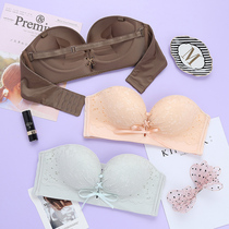 Strapless underwear without steel ring thin lace sexy gathering non-slip upper chest thick invisible half cup bra