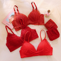 Red lingerie suit Ben-year-old female new lace sexy no steel ring small breasts gather up to anti-sagging bra