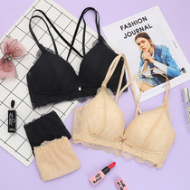 Lace sexy lingerie women without steel ring gathered thin small chest collars women cross back bra set