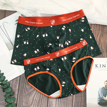  Very comfortable~Christmas snowflake couple panties pure cotton breathable personality cartoon cute male four-pointed female briefs head