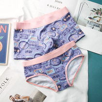 2020 new purple pure cotton couple underwear men and women mid-waist shorts suit sexy cute cartoon personality trend