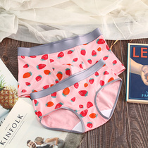  Couple underwear underwear 2020 new pure cotton cute strawberry personality printing pink male boxer female briefs
