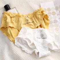  ins wind cotton ruffle embroidery Sexy cute girl student briefs week panties low waist bag hips