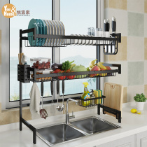 Black stainless steel kitchen sink rack Sink for dishes chopsticks spoons cutting board fruit and vegetable storage drain rack