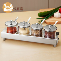  304 stainless steel seasoning box Glass salt tank set seasoning tank set Kitchen seasoning box seasoning bottle