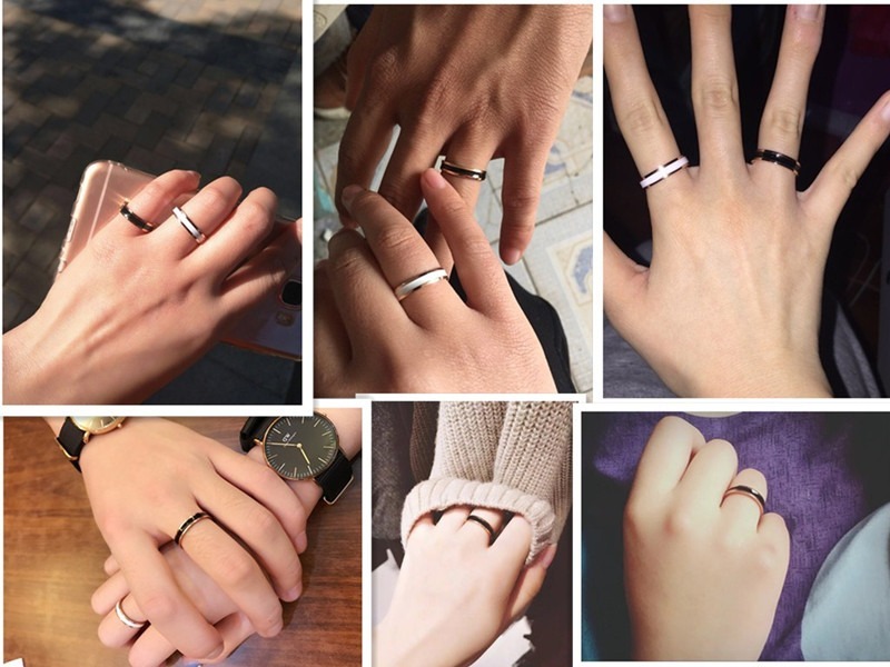 Rose gold skinny fashion web celebrity, black and white ceramic rings for men and women lovers ring tail ring finger to buddhist monastic discipline act the role ofing is tasted