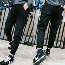 European station 2020 winter new Hong Kong style Korean casual thin plus velvet elastic micro crotch small feet Harun jeans