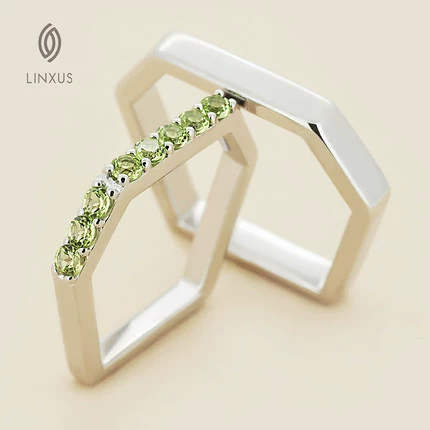 LINXUS Lần đầu tiên nhìn thấy Sterling Silver Peridot S925 Silver Fashion Ring Lettering Inlay Craft Personality Design - Nhẫn