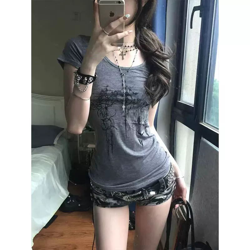 Футболка женская American style, короткий рукав, приталенная, серая (S–XL)