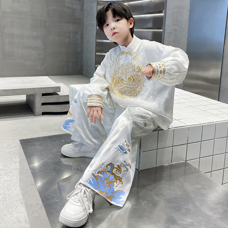 Boys' Hanfu Suit, Spring and Autumn New Chinese-Style Tang Suit, 2026 New National Style Buttoned Performance Clothing, Loose Performance Outfit
