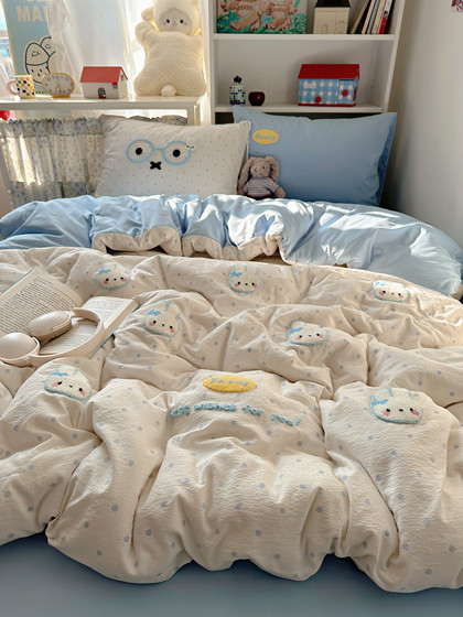 Class a Double-Layer Gauze Four-Piece Set 2026 New Cloud-Soft Gauze Cotton Embroidered Quilt Cover 0.9m Student Dormitory Three-Piece Set 3
