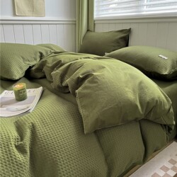 Three-Layer Gauze Pure Cotton Waffle Four-Piece Set, All-Cotton 2026 New Style Bed Sheet, Duvet Cover, Quilt Cover, Yarn-Dyed Jacquard, High Weight