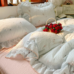 Class a Aerobic Double-Layer Yarn Four-Piece Set 2026 New Lace Bed Sheet Duvet Cover Puff Cotton Student Dormitory Three-Piece Set 4