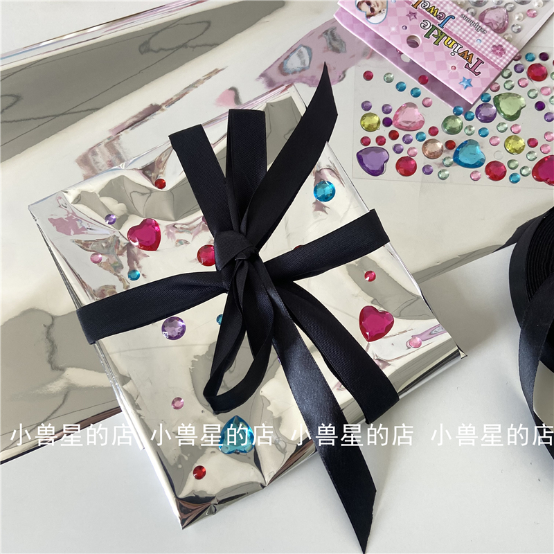 ins bright face mirror glass paper out card packaging material good looking advanced metal wrapping paper small card gift flowers-Taobao