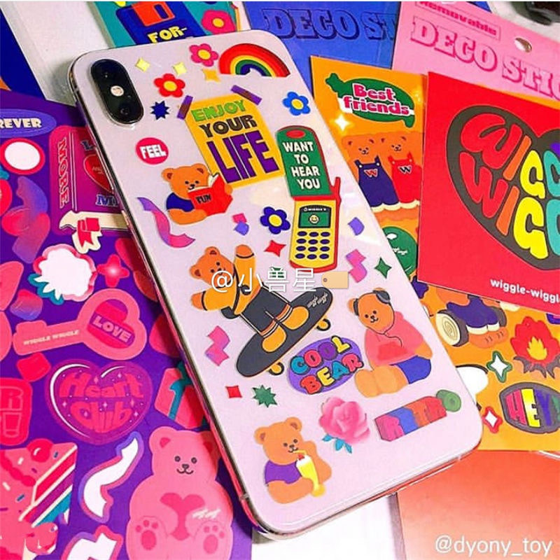 INS Korea retro personality punk style creative bear sticker waterproof decoration mobile phone iPad computer diy hand account