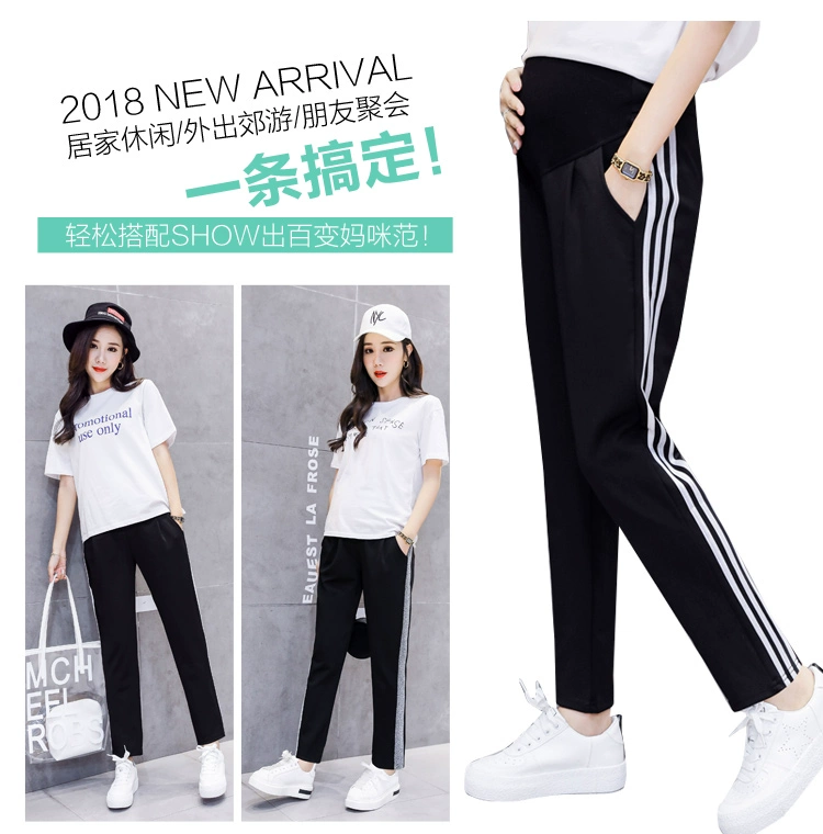 Quần bà bầu mùa xuân và quần thể thao mặc rộng 2018 mới nâng bụng dạ Hàn Quốc mùa đông cộng với nhung dày