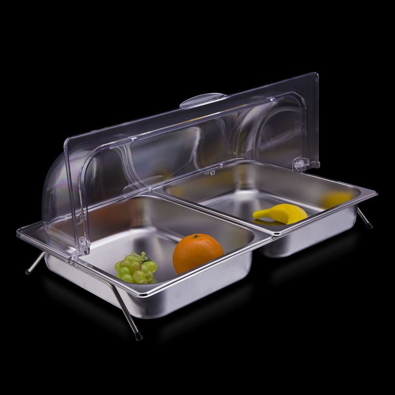Creative Double-Compartment Stainless Steel Fruit Plate with Lid, Suitable for Cooked Food, Cold Dishes, Buffet, and Fruit Display Creative Double-Compartment Stainless Steel Fruit Plate with Lid, Suitable for Cooked Food, Cold Dishes, Buffet, and Fruit Display