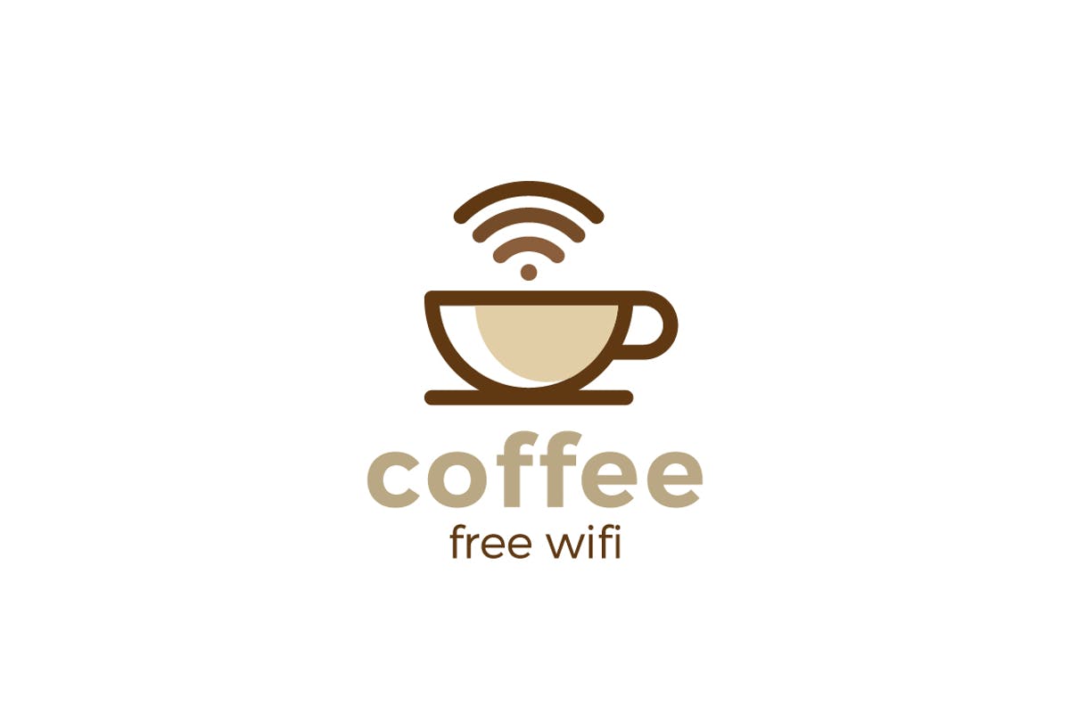 咖啡馆免费Wifi服务品牌Logo模板 Logo Coffee Cup WiFi Linear style