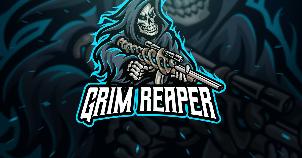 格里姆死神狙击手电子竞技俱乐部徽章队徽设计模板 Grim Reaper Sniper Sport and Esport Logo Template