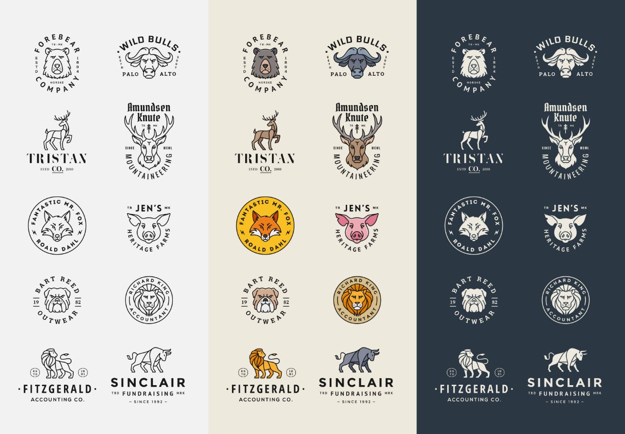 狮子牛猪狗鹿狐狸熊印花图案LOGO标志徽标ai矢量psd设计素材插图1
