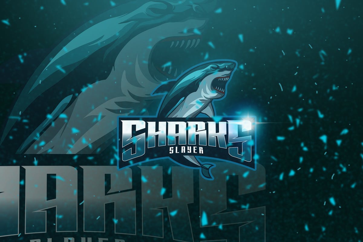 鲨鱼电子竞技吉祥物Logo标志设计模板 Sharks – Mascot & Esport Logo