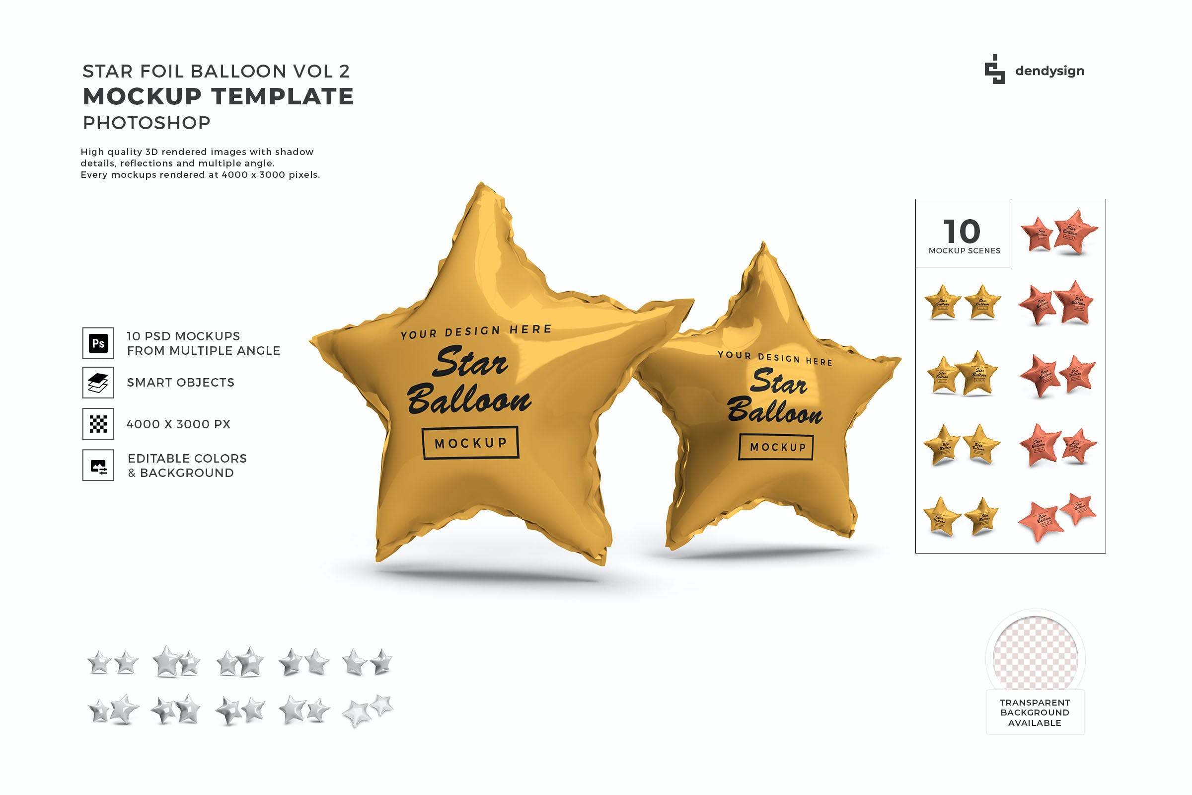 五角星铝箔气球设计样机模板合集v2 Star Foil Balloon Mockup Template Set Vol 2