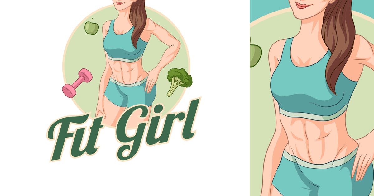 健身女孩吉祥物Logo设计模板 Healthy Fitness Girl Mascot Logo