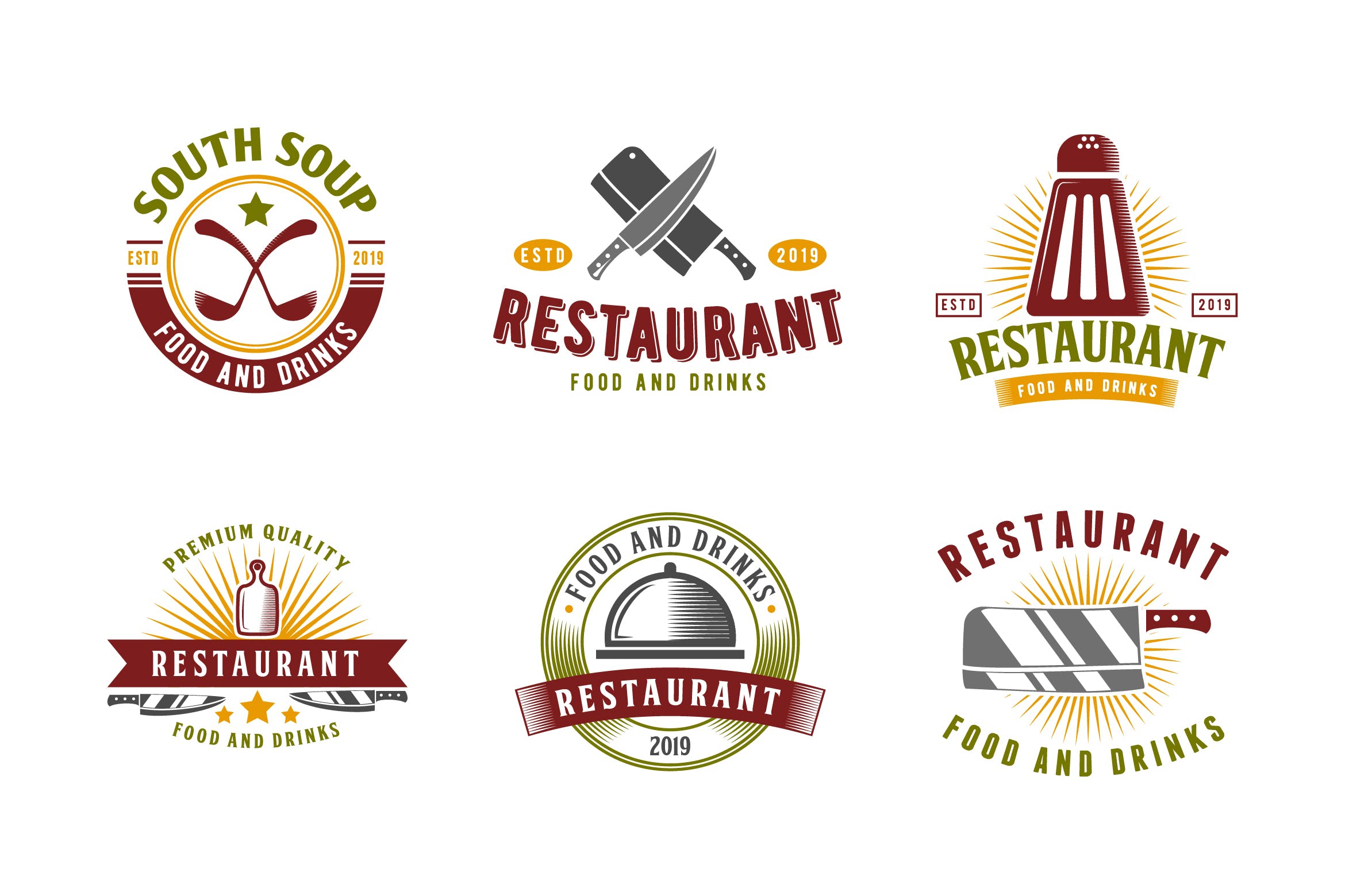 西餐厅＆美食品牌Logo商标设计模板 Set of Restaurant and Food Logo Badge