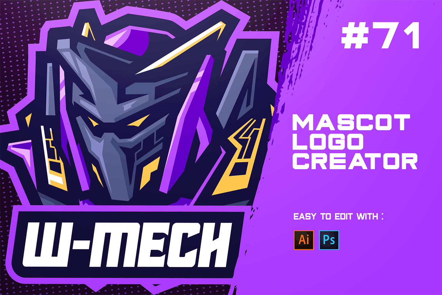 紫色机甲战士电子竞技Logo模板 W-MECH – E-Sports Logo Creator