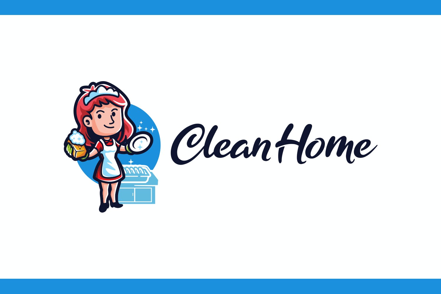 清洁保洁女佣服务卡通人物Logo设计模板v6 Clean Home – Maid Service and Housekeeping Logo